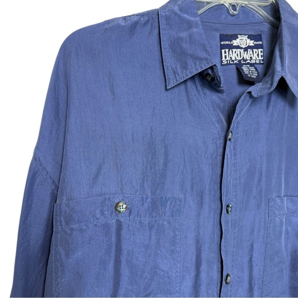 Vintage Silk Button Up Shirt Men’s Size Medium Dusty Muted Blue 80s 90s - Picture 3 of 9